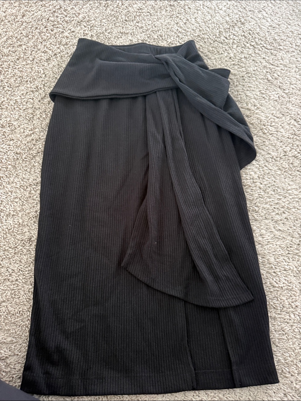 Vici Black Ribbed Tie-Waist Pencil Skirt